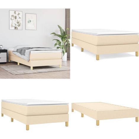 Bettgestell ohne Matratze Creme 100x200 cm Stoff - Bettes Gestell - Holzrahmen Bett - Single Bett - Doppelbett - Creme Farbe - Home & Living (1/5)