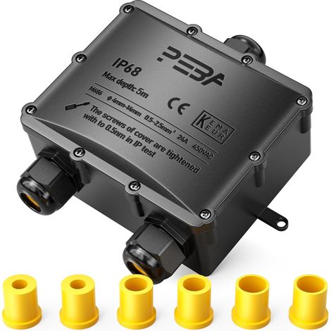 Boîte dérivation étanche extérieur IP68, Connecteur étanche à 3 Voies pour câble de 4 mm-14 mm de diamètre, extérieur pour jardin et câble souterrain, Noir (1/5)