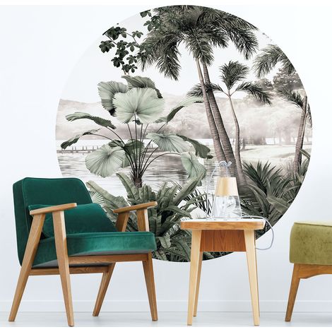 Papier peint intissé pré-encollé fresques géantes - FRESQUE JUNGLE TROPICALE VINTAGE - 90x90cm (1/5)