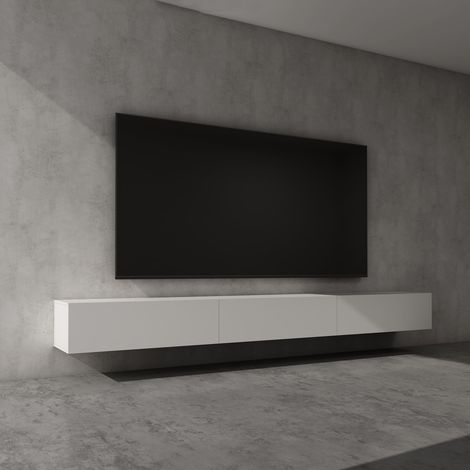 doporro Mobile Porta TV Sospeso 300 cm con 4 Ante Bianco Opaco, Credenza Bassa da Soggiorno Salotto, Madia Consolle per TV Fernsehschrank02 (1/5)