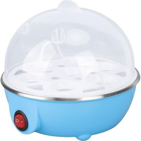 Cuiseur à œufs, 350 W, capacité de 7 œufs, arrêt automatique, anti-brûlure, design en forme de poulet, cuisson rapide des œufs, pocheuse à œufs en acier inoxydable (bleu UE) (1/5)