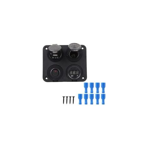 Panel de interruptores basculantes LED de 12 V, 4 botones, encendedor de cigarrillos, voltímetro, doble USB 4.2A, para coche, barco, azul