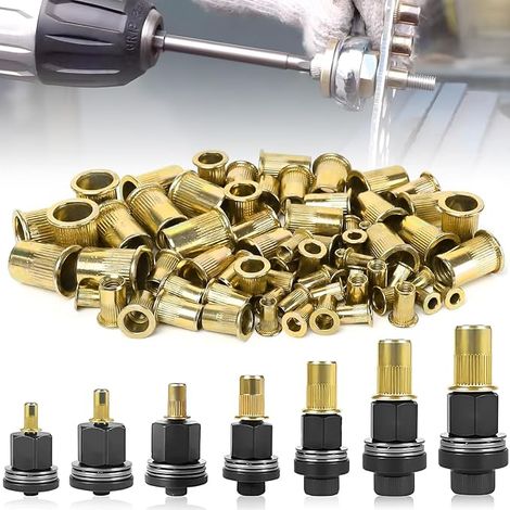 Lot de 7 pinces à riveter avec 70 écrous à rivets M3, M4, M5, M6, M8, M10, M12, pinces à riveter filetées, écrous de pression, pince à riveter pour métal, tôle, tuyau et montage de meubles (1/5)