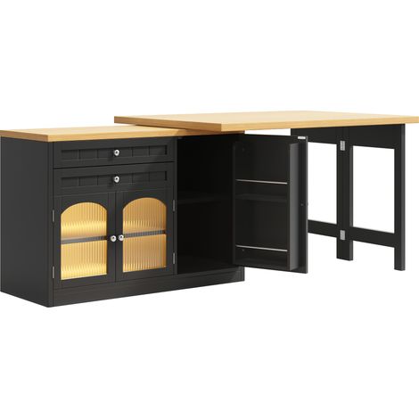 Tavolo isola cucina estensibile 120-194 cm girevole, MDF e metallo, nero (1/5)