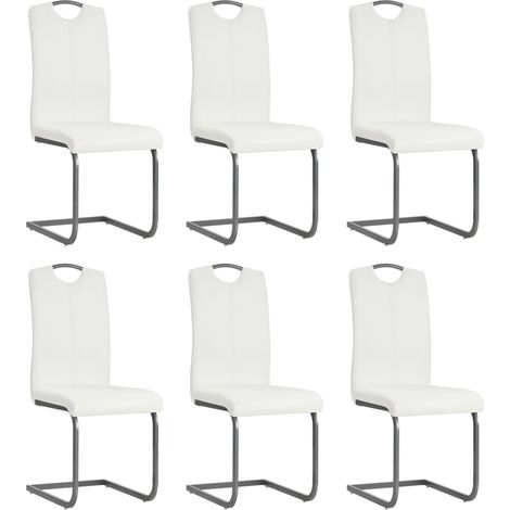 Chaises cantilever, lot de 6, similicuir blanc