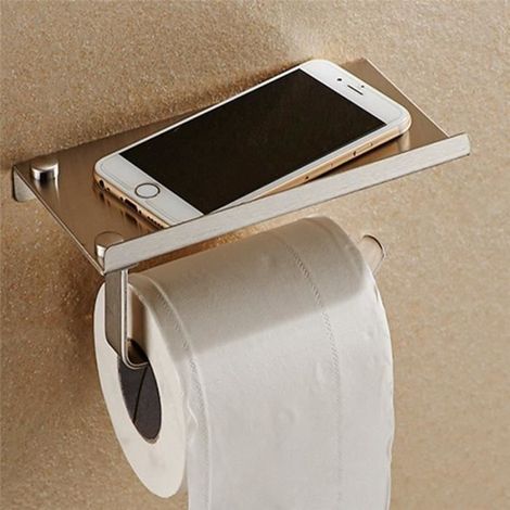 Porte Papier Toilette avec support de téléphone - En Inox - Montage mural-Ywey (1/4)