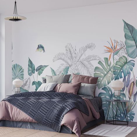 Papier peint panoramique - Fleurs Exotiques - 130 cm x 87 cm (1/4)