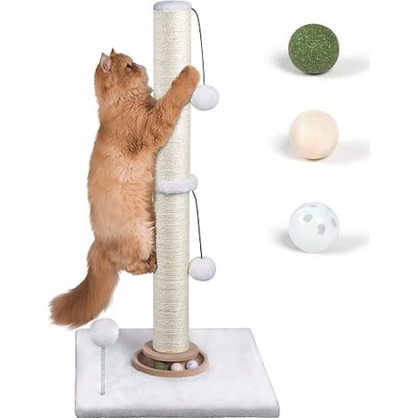 Tiragraffi 78 cm con palline in sisal, bianco  Tiragraffi interattivo per gattini e gatti di taglia grande. Palline in sisal incluse. Corda in sisal resistente. Base stabile. (1/5)
