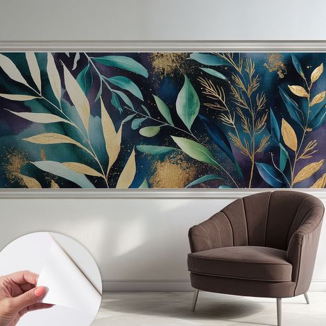 Papier peint autocollant décoratif à motifs pour salon chambre et bureau Tapete adhésif pour décoration Feuilles botaniques 250x104 cm (1/5)
