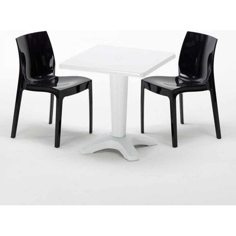 Tavolino Quadrato Bianco 70x70 cm con 2 Sedie Colorate Ice Patio - Nero