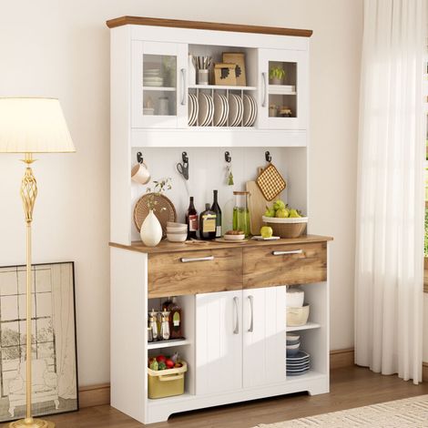 Grand buffet de cuisine – Tiroirs, étagères, 2 compartiments, portes, barre pour crochets, dimensions 106 x 39 x 176,5 cm – Rangement sur mesure (1/5)