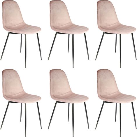 ALESSIA - Lot de 6 Chaises Velours Côtelé Roses (1/5)