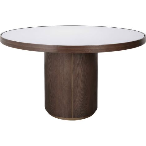 Table à manger ronde beige en verre - beige et bois brun (1/4)