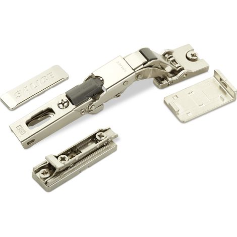 2 x Salice Universalscharnier Push Open für Glastür oder Spiegeltür 110° inkl. Linear-Montageplatte Höhe 3 mm mit Euroschrauben, Exzenterverstellung, Glastürscharniere mit Abdeckkappen (1/5)