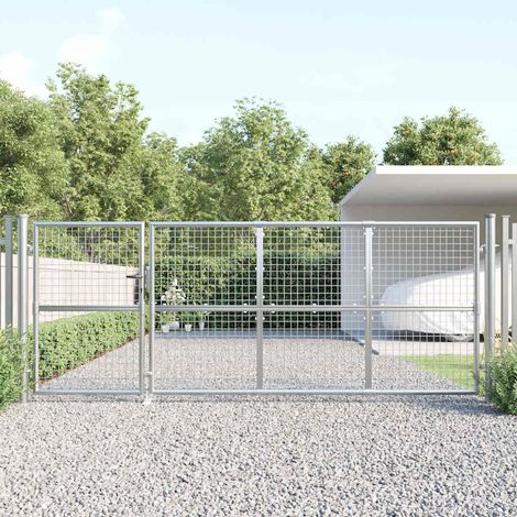 Portail de jardin  Portillon Grillage Portail de Clôture maille argenté 350x175 cm acier galvanisé 58553