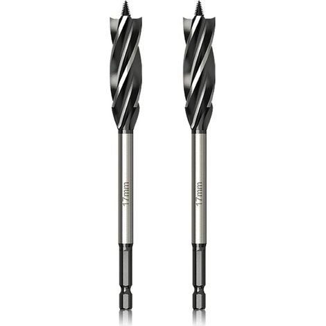 Forets professionnels pour le travail du bois, 17 mm x 165 mm x 2 pièces, forets à guidage automatique, forets à queue hexagonale de 1/4 de pouce, adaptés au travail du bois. (1/4)