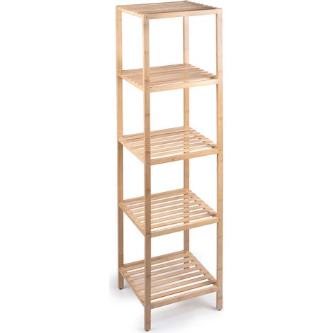 Scaffale a Colonna da Bagno 5 Ripiani Legno Bambù Armadio Organizer 32x33x141cm