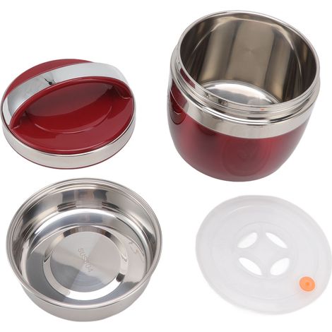 Boîte repas isotherme 1.5L en acier inoxydable 304, contenant alimentaire sous vide portable, bento rouge pour étudiant et employé de bureau (1/5)