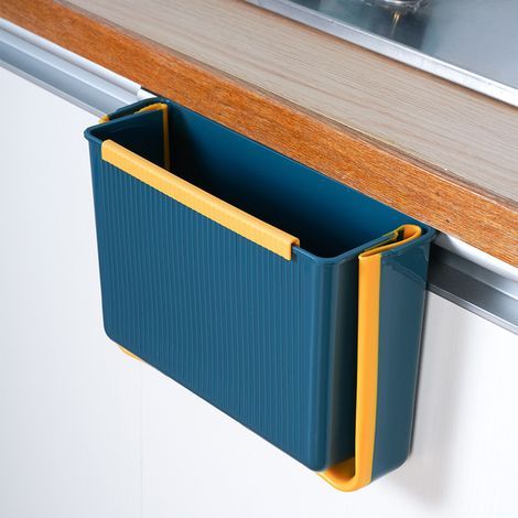 Cubo de basura plegable para cocina, cubo de basura colgante de pared de 5 litros, papelera colgante para puerta de armario, contenedor de residuos para el hogar, la oficina y el baño. (1/5)