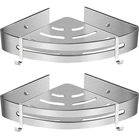 Etagère de Douche d’Angle, Etagère de Salle de Bain Sans Forage Panier Rangement Douche Aluminium Murale Adhésive Serviteur de Douche Organiseur pour Shampoing(Triangle, 2 Pièces)-Fei Yu (1/5)