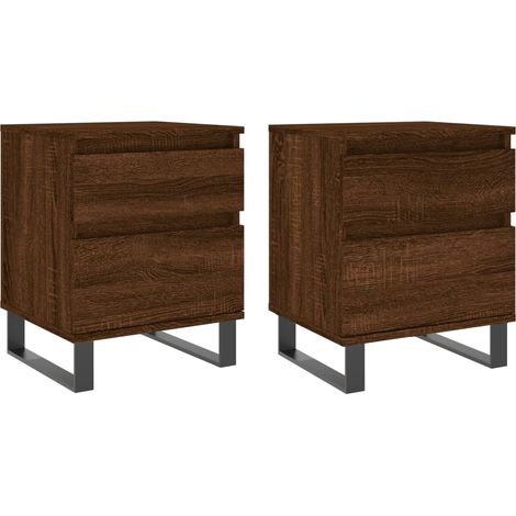 Lot de 2 tables de chevet avec tiroir et compartiment avec porte 40 x 35 x 50 cm bois ingénierie marron et métal DEC035192 (1/5)