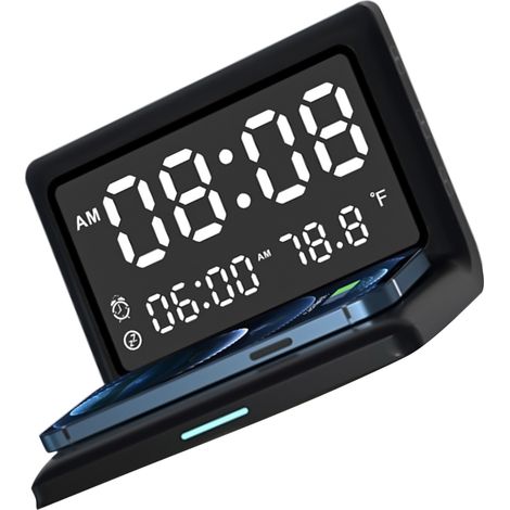 Reloj despertador digital multifuncional [Reloj despertador digital multifuncional con carga inalámbrica de 15 W] Reloj despertador digital multifuncional con carga inalámbrica de 15 W [PC + ABS] 15 x (1/4)