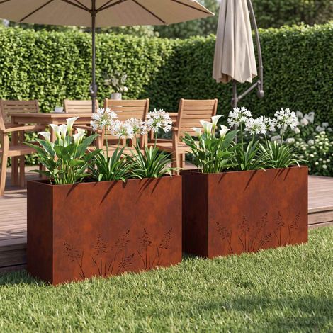 vidaXL Vaso da giardino 2 pz Ruggine 80 x 30 x 49 cm Acciaio Corten (1/5)