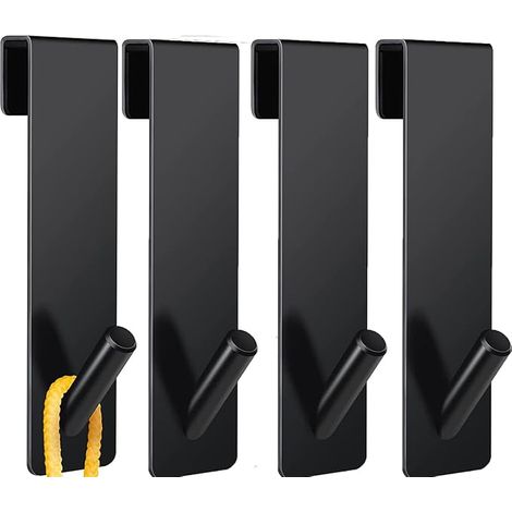 BRAVIX 4pcs Crochets de Porte de Douche, Acier Inoxydable Crochets de Suspension pour Serviettes Sans Perçage sur Porte de Douche sans Cadre pour Salle de Bain(Noire) (1/5)