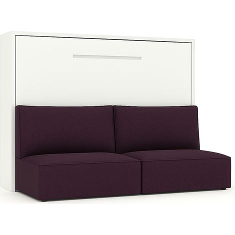 Lit escamotable horizontal avec banquette & coffres LOGIA Violet-160x200-Canapé Violet-Structure Blanche (1/5)
