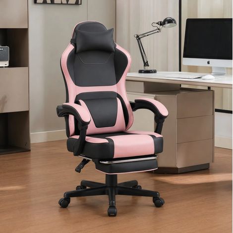 Sedia gaming da ufficio in PVC, con schienale e altezza regolabile, rosa (1/5)
