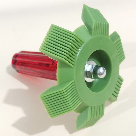Brosse de nettoyage en plastique pour climatiseurs, condenseurs et radiateurs outil de dépoussiérage et d'entretien manche rouge. (1/4)