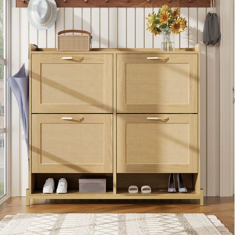 Schuhschrank 108,5x24x100 cm Hell-Eiche MDF mit Metallgestell und Ablage (1/5)