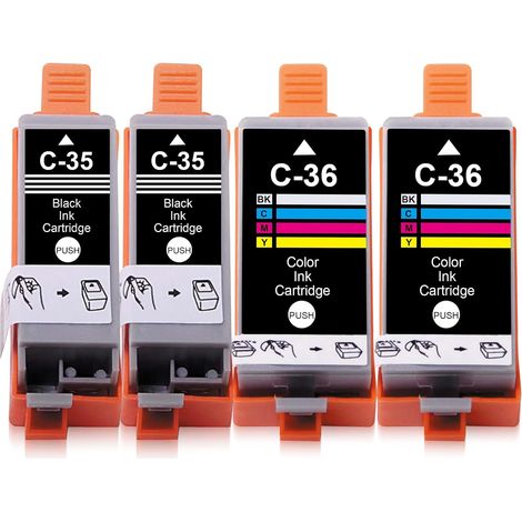 Cartouches d'encre de rechange pour PGI 35 CLI 36 PGI35 CLI36 pour CAN IP100 IP110 TR150 IP110WB IP100WB Mini 260 Mini 320 TR160 (2 noires, 2 couleurs) (1/5)