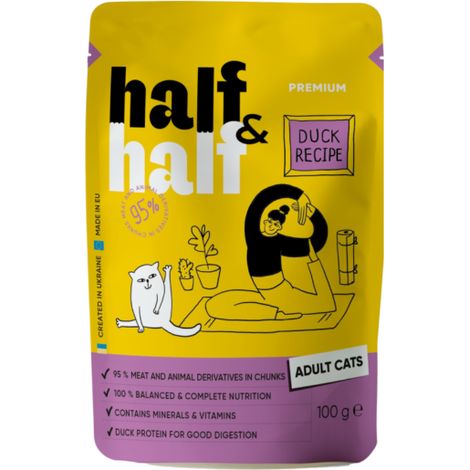 Aliment humide premium Half&half pour chats adultes au canard 100 g (1/5)
