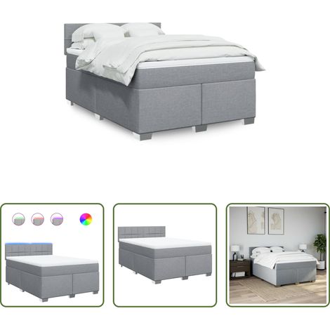 vidaXL Surmatelas - Sommier à lattes de lit avec matelas Gris clair 140x190cm Tissu (1/5)