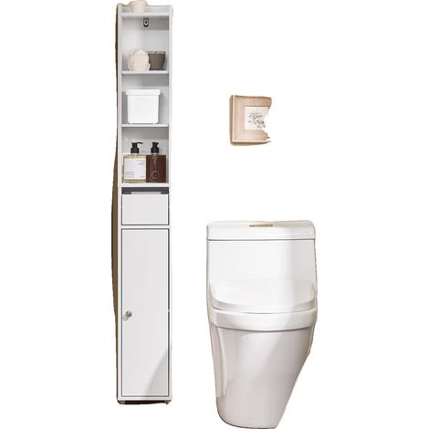 Mobiletto da bagno con ripiani regolabili, design salvaspazio, colore bianco. (1/2)
