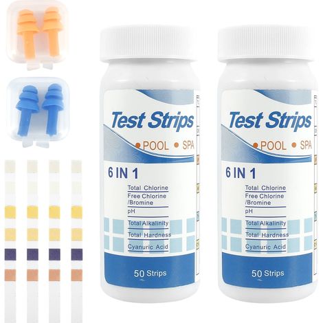 Test Strips - 6 En 1 Pour Analyse De L Eau - PH Chlorure Libre Chlorure Total Alcalinité Totale Acidité Cyanurique Dureté Totale - Piscine Spa Jacuzzi - 100 Unités (1/5)