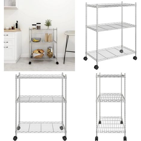 Lagerregal mit 3 Böden und Rollen 60x35x81 cm Verchromt 150 kg - Industrieregal - Metallregal - Lagerschrank - Werkzeugschrank - Arbeitstisch - Home & Living (1/5)