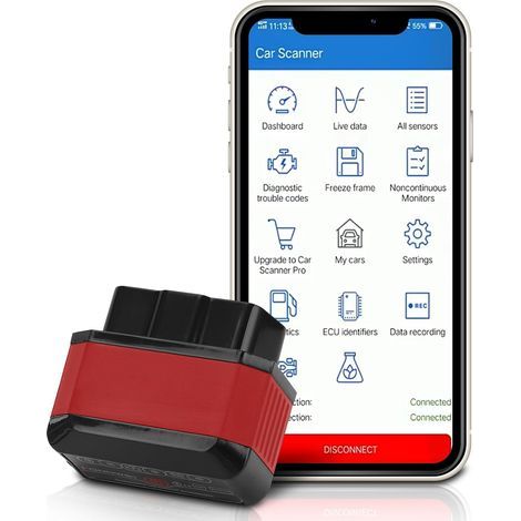 Bluetooth OBD2 diagnostic tool, car engine fault code reader, compatible with Android and iOS, can diagnose the vehicle in real time and clear fault codes. (1/5)