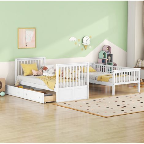 Litera infantil 90x200 cm de madera blanca con almacenaje, sin colchón (1/5)