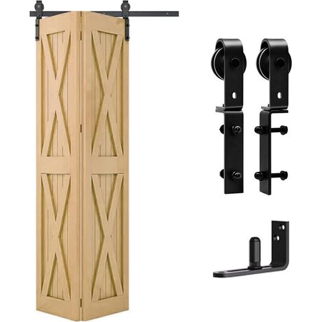 Kit complet de ferrures de porte coulissante pour 2 portes - Noir - 100 m - Peu encombrant - Rail de porte pliante (sans porte)