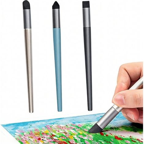 Pinceaux de mélange pour pastels à l'huile, lot de 3, têtes en éponge douce, pour mélanger et estomper les couleurs, légers, 14,7 cm (1/5)