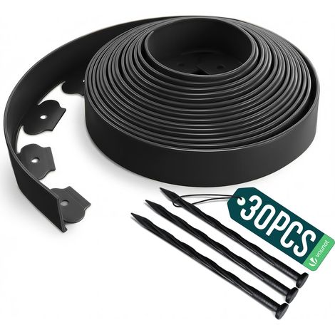 VOUNOT® Bordure de jardin flexible 10M en plastique avec 30 piquets - hauteur 5cm - epaisseur 4mm - noir