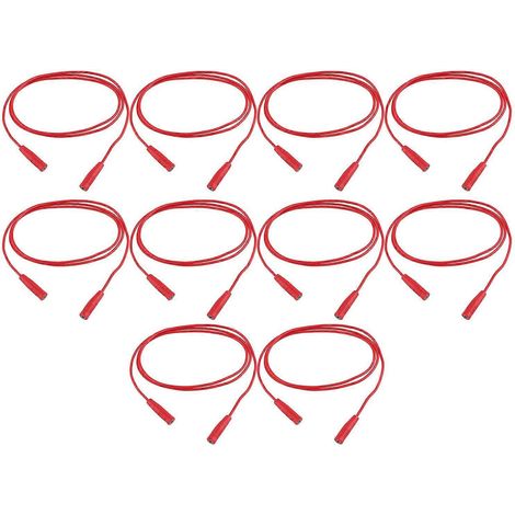 10er-Set elektrische Verlängerungs-Prüfleitungen, 0,44 mm², 2-mm-Buchse auf Bananenbuchse, J.70029, Rot