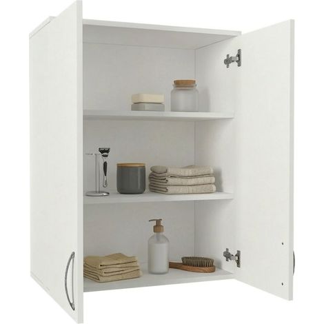 Mobile Pensile Isili, 2 Ripiani, 2 Ante, 3 Vani, 70x90h cm Bianco