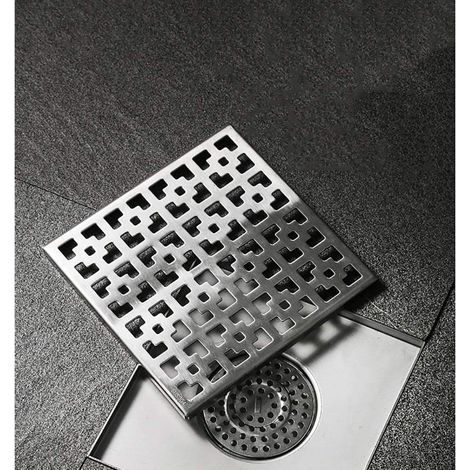 Siphon De Sol Exterieur,Siphon de Sol Et Écoulement De Douche,Siphon Sol D'évacuation,Siphon avec Arrêt du Parfum et Tamis à Cheveux,Silver-15×15cm (1/5)
