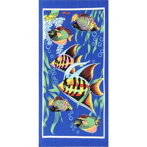 Tapis de plage imperméable et anti-UV en fibre polyester, idéal pour pique-nique, yoga et bain de soleil (Bleu) (1/5)