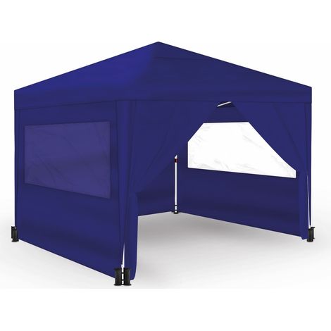 Wasabi - Gazebo Pieghevole 3x3m – 4 Pareti Laterali – 4 Sacchi di Sabbia, Picchetti e Corde di Fissaggio – Sacco di Trasporto - Pergola Blu in Nylon – Gazebo da Giardino Esterni Camping Feste (1/5)