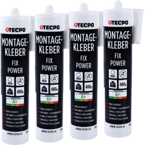 TECPO Montagekleber Fix Power, 4x 480g Universal Baukleber Kartuschen Kraftkleber 200kg 10 cm² für Akustikpaneele, Styropor, Sockelleite Innen und Außen schnelle Verklebung ohne Grundierung (1/5)