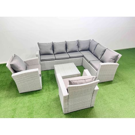 Fimous Rattan Garden Outdoor Furniture Set 8 Seater Rattan Garden Sofa Set with 2 Armchairs Light Grey Mixed (1/5)
